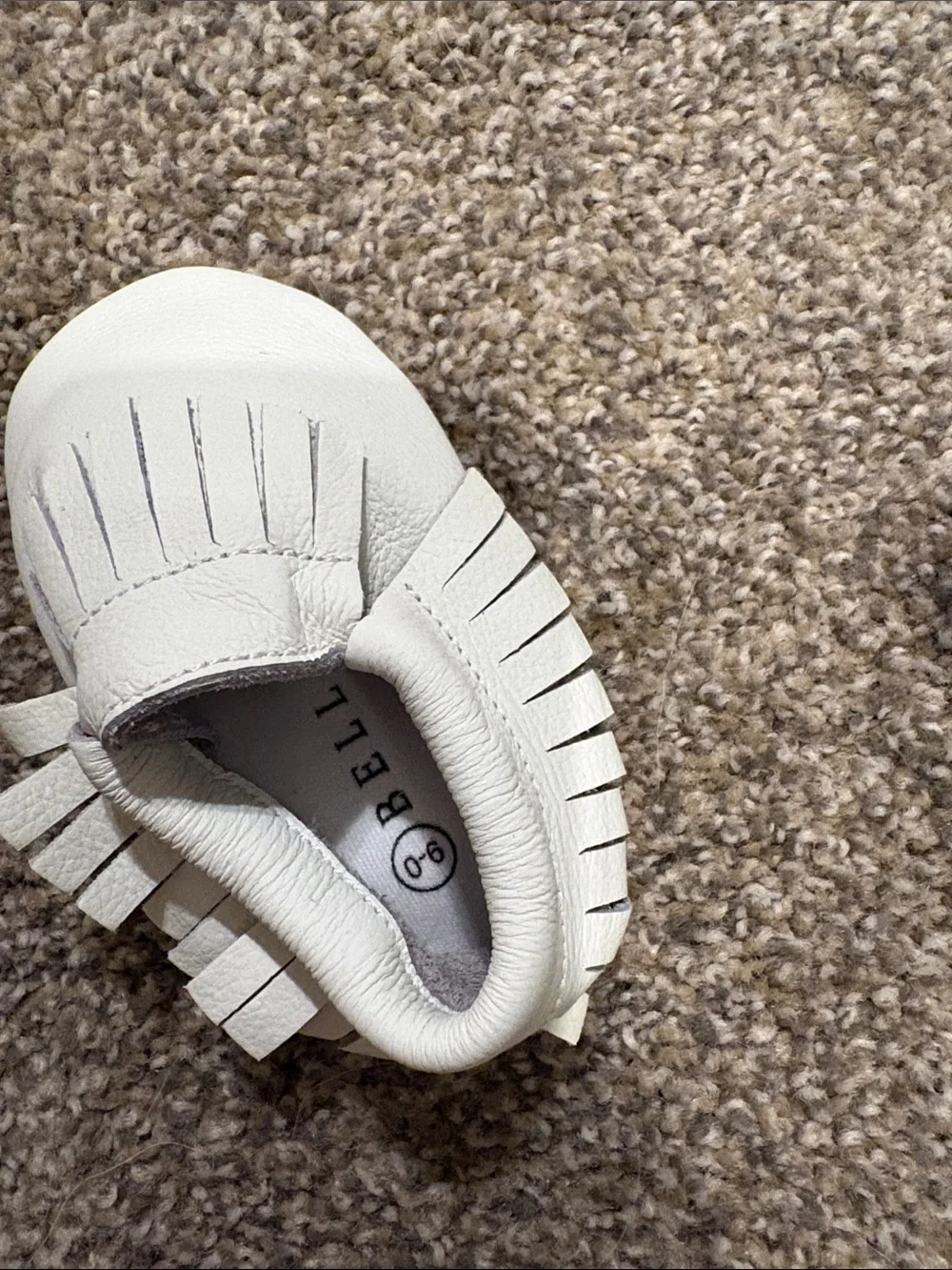 Baby/toddler Soft Leather Fringe Moccasin Shoes - White
